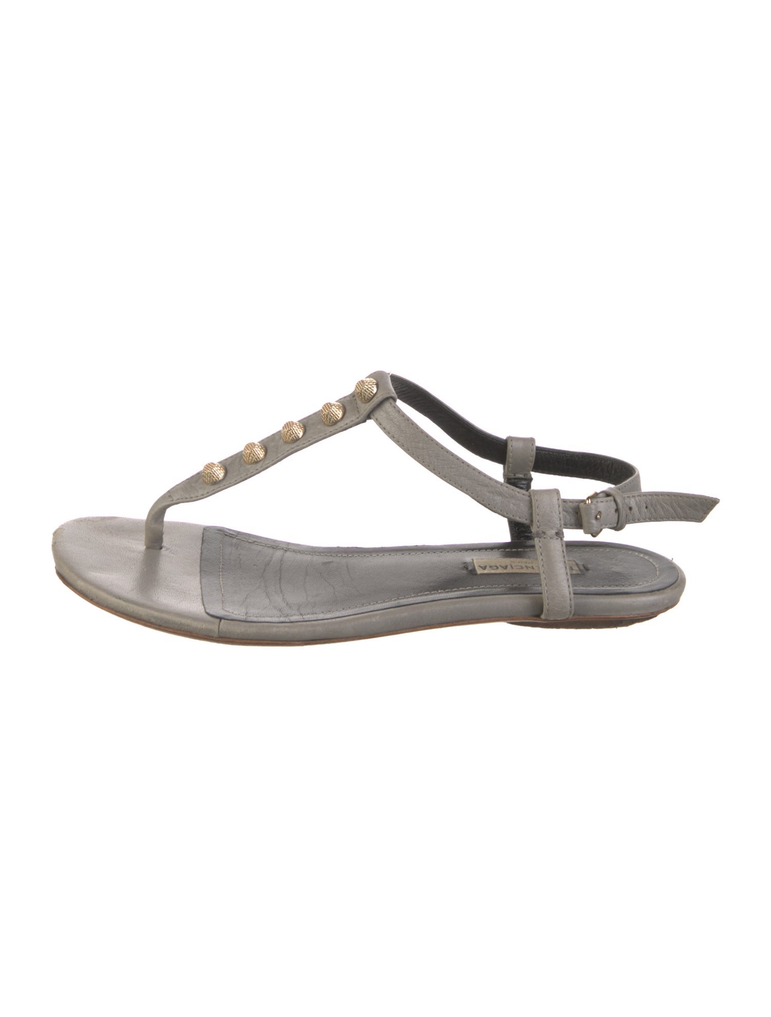 Balenciaga Leather Studded Accents T-Strap Sandals